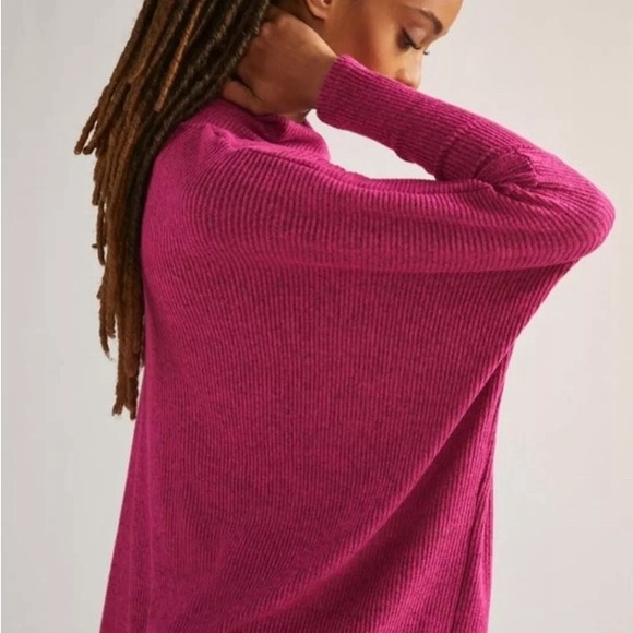 Anthropologie Amadi Cowl Neck Ribbed Poncho Sweater Heather Medium Pink small - Picture 3 of 6
